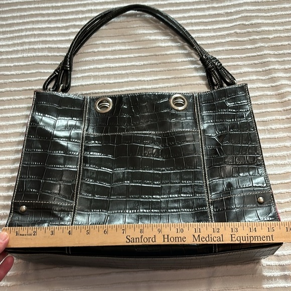 Wilson’s Leather Black Croc Embossed Travel Tote Bag Y2K - Picture 11 of 12